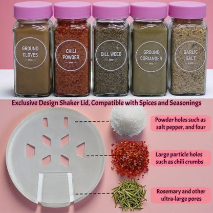 Pink Spice Jars with Labels - 24 Glass Spice with Shaker Lids & Airtight Plastic Caps - 4oz Complete Seasoning Containers Organizer Set for Cabinet, Drawer & Rack (Deeppink) - color: Deeppink