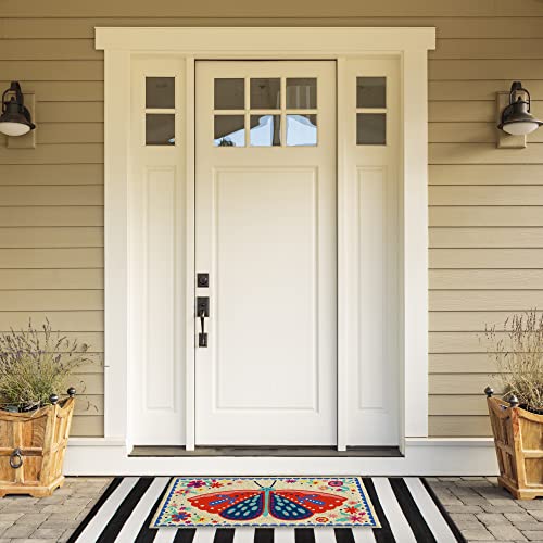 DII Natural Coir Doormat Outdoor Welcome Mat, 17x29, Folk Butterfly - color: Folk Butterfly