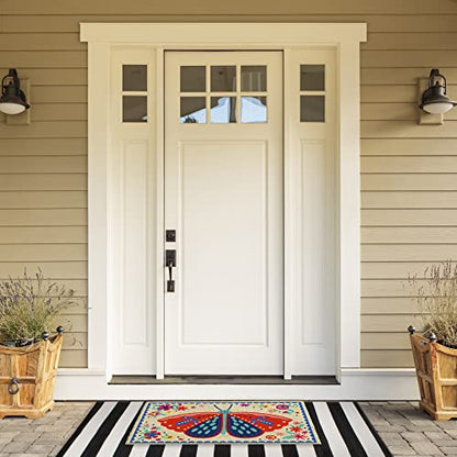 DII Natural Coir Doormat Outdoor Welcome Mat, 17x29, Folk Butterfly - color: Folk Butterfly