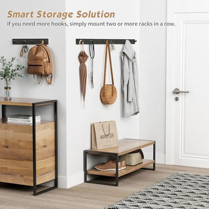 Forbena Black Coat Rack Wall Mount 4-Pack, Rustic Farmhouse Coat Hooks for Wall, Vertical Hanging Hat Rack for Office, Bedroom, Closet, Small Spaces, Kids Room Clothes, Entryway Shoes - 16 Pegs - color: Bamboo Black