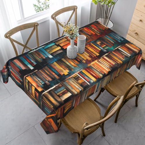 Library Bookshelf Rectangle Tablecloth Washable Table Cloth 60x90 Inch Table Cover Waterproof for Decoration Kitchen Dining Room - color: Library Bookshelf