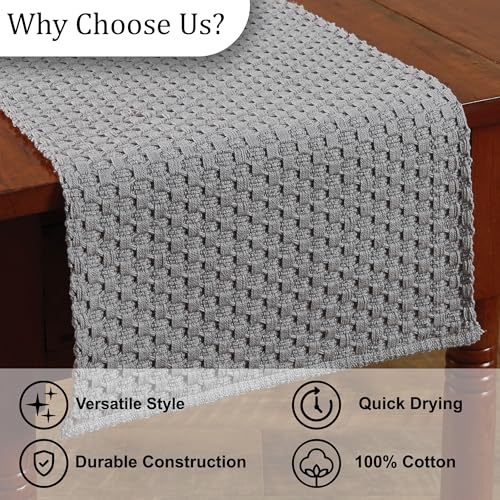 Park Designs Chadwick Table Runner 13" x 36", Mist | Hand-Loomed Yarn | Honeycomb Weave | Light Blue | Farmhouse Decor - color: Mist