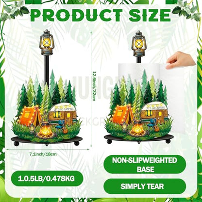 Camping Paper Towel Holder Let's Go Camping Kitchen Bathroom Decor Vbs Decorations Rustic Campfire Tent Camper Paper Stand with Round Base for Countertop Home Accessories - style: Camping