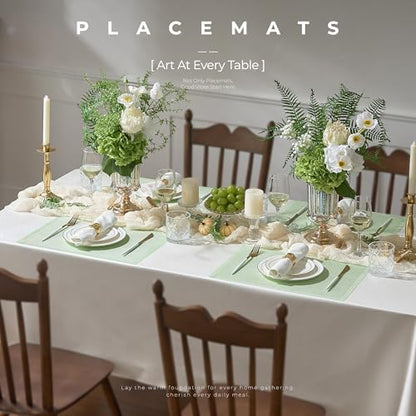 Leetaltree Woven Vinyl Placemats Set of 24, Crisp Green Sequin | Waterproof & Washable Dining Table Mats for Wedding, Anniversary, Daily Use, Hand-Cut, Easy to Clean - color: 00- Crisp Green Sequin, size: Set of 24