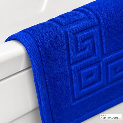 100% Recycle Cotton Bath Mat Cobalt Blue Key Pattern Bath Rug [Not a Bathroom Rug], Soft Absorbent 330 GSM Shower Floor Towel Set, Hotel Spa Quality, Machine Washable (2 Pack) - color: Cobalt Blue
