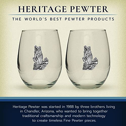 Heritage Pewter Black Bear Stemless Glass Goblets – Set of 2 | 15 OZ Goblet Wine Glasses | Expertly Crafted Pewter Glass - style: Black Bear
