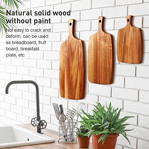 Kathfly 3 Pcs Acacia Wood Cutting Board with Handle Wooden Laser Kitchen Serving Charcuterie Board for Vegetables Meat Pizza Cheese Fruit Bread(17x7, 14x7, 10x7 Inch) - size: 17x7, 14x7, 10x7 Inch