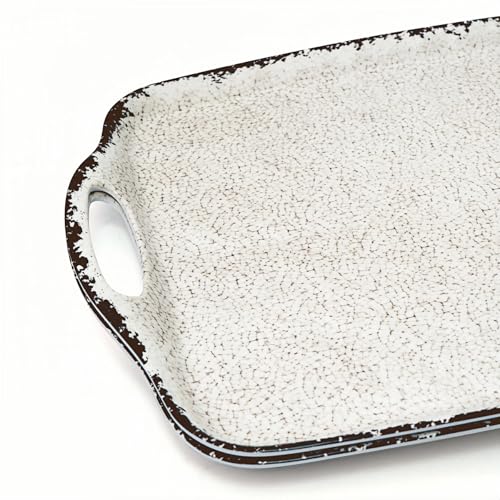 TP Melamine Serving Trays with Handles, 17” x 12”, Set of 2, Rustic White | Rectangular Trays, Serving Platters for Food and Meat, Dishwasher Safe, Lightweight, Break-resistant - color: Retro White, size: 17" x 12"
