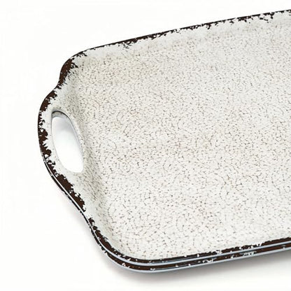 TP Melamine Serving Trays with Handles, 17” x 12”, Set of 2, Rustic White | Rectangular Trays, Serving Platters for Food and Meat, Dishwasher Safe, Lightweight, Break-resistant - color: Retro White, size: 17" x 12"