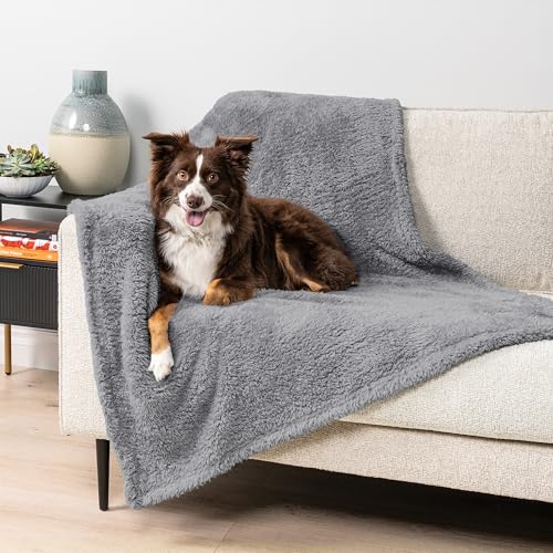 PetAmi Sherpa Waterproof Dog Blanket for Large Pet Cat, 40x60 Light Gray | Soft & Warm & Washable; Leafproof Couch Sofa Protector for Small Medium Large Pet; Pee Proof Cover for Crate Kennel Car Seat - color: Light Grey, size: Large (40x60)