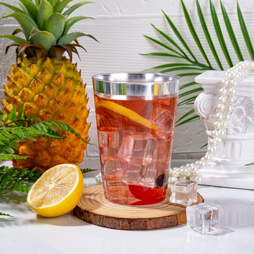 I00000 200 Pack 12 oz Silver Plastic Cups, Premium Silver Disposable Cups | BPA-Free, Heavy Duty, Everyday Use, Bulk Catering, Wine Glasses, Cocktail Glasses, Silver Cups Perfect for Party & Wedding - color: 12-Silver-200