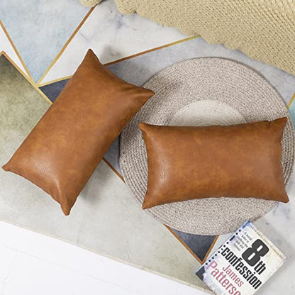 PANOD Premium Faux Leather Throw Pillow Covers, Modern Luxury Decorative Lumbar Throw Pillow Case Cushion Cases for Sofa Couch Bed Car Outdoor,12x20 inch Brown - size: 20" x 12" (Pack of 1)