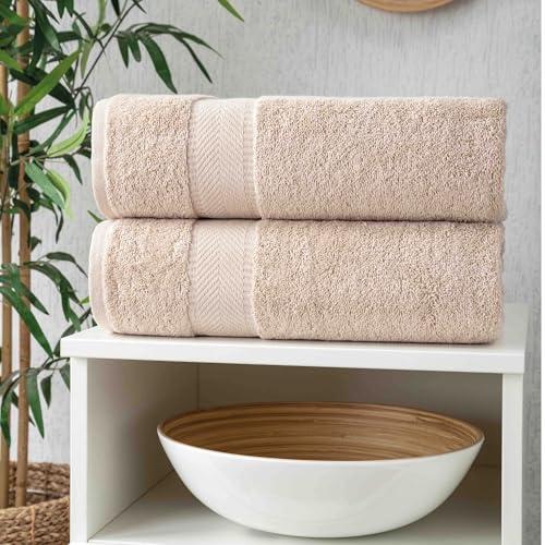 Personalized Towel Set, Custom Bath Towels with Name, Turkish Cotton Beige | 2 Pcs Bath Towel Set, 100% Cotton, Embroidered, Monogrammed, Customized Gift For Adults, Wedding, Bridal Shower, Housewarming - color: Beige, size: Bath Towels - 2 Piece