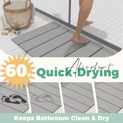 SYIPO Stone Bath Mat - Non-Slip Foldable Diatomite Bath Mat 23.6 x 15.3”, Super Absorbent & Quick Drying Bathroom Mat | Easy to Clean Shower Floor Mat, Light Gray - color: Light Gray