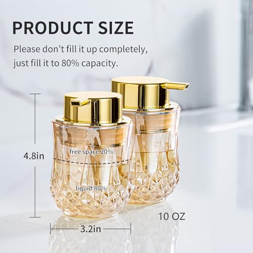 Enra Glass Foaming Soap Dispenser Set, 2 Pack Gold Foam Soap Dispenser | Refillable Foam Hand Soap Dispensers for Bathroom and Kitchen.Gold Accents Add Style to Sinks,Countertops and Vanities. - color: Gold Foam Pump-2pcak