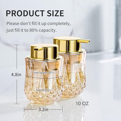 Enra Glass Foaming Soap Dispenser Set, 2 Pack Gold Foam Soap Dispenser | Refillable Foam Hand Soap Dispensers for Bathroom and Kitchen.Gold Accents Add Style to Sinks,Countertops and Vanities. - color: Gold Foam Pump-2pcak