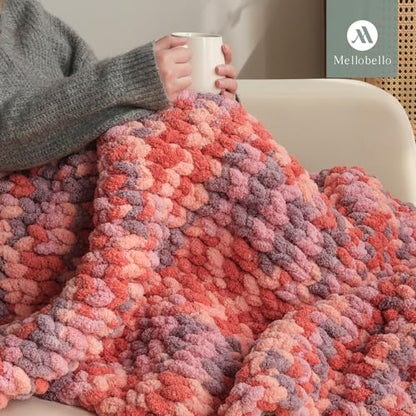 Jumbo Chunky Yarn for Hand Knitting - Super Thick Chenille Chunky Yarn for Crocheting - Extra Soft Bulky Fluffy Blanket Big Yarns 8 Jumbo Pack (27yds,8 oz Each Skein) - color: Sunset Sherbet