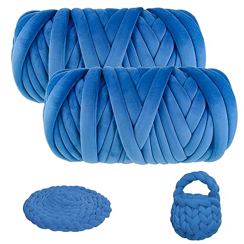 Chunky Yarn for Arm Knitting, guofa 4.4LBS Soft Fleece Yarn for Throw Blanket Pillow, Hand Knitting Bag, Cat Bed and DIY Home Decorations - color: Deep Blue, size: 74 Yards