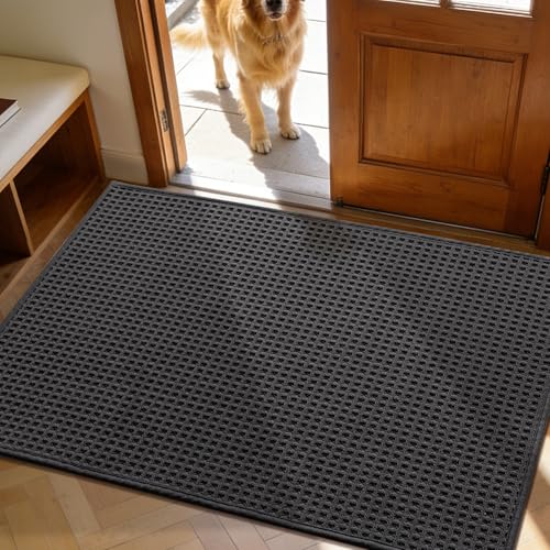 Indoor Door Mat 32" x 47", Non-Slip Washable Entryway Mat, Dirt Trapper Absorbent Entrance Mat, Low Profile Floor Mat for Front/Back Door, Entryway, Dark Gray ﻿ ﻿ - color: Dark Gray, size: 32"x47" (Rectangular)