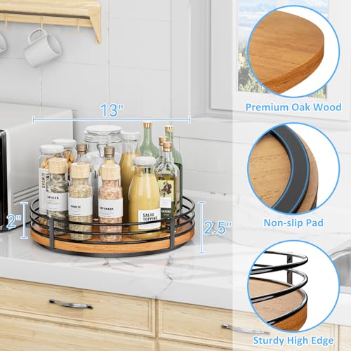 13" Lazy Susan Turntable Organizer - Wood Round Lazy Susan for Cabinet Kitchen Countertop Pantry Cupboard Dining Table Bathroom Coffee Bar Spice Storage Home Decor - size: 13 inch 1 Tier