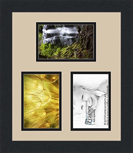 ArtToFrames Collage Photo Frame Double Mat with 3-4x6 Openings and Satin Black Frame - color: Grey Beige, size: 3 - 4x6