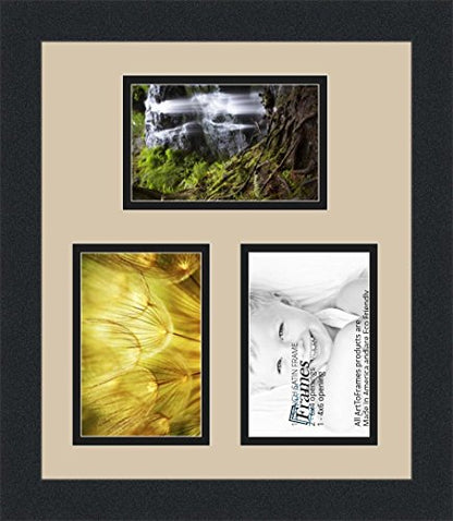 ArtToFrames Collage Photo Frame Double Mat with 3-4x6 Openings and Satin Black Frame - color: Grey Beige, size: 3 - 4x6