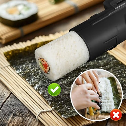 Sushi Making Kit, Upgraded 11.8 Inches Sushi Roller, Sushi Bazooka Easy Made Sushi | Sushi Rolling Mat Sushi Maker Sushi Kit - color: Black