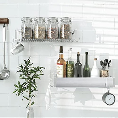 Bathroom Adhesive Shower Caddy Basket Shelf with Hooks, No Drilling Removable Bathroom Shelf Organizer,Stainless Steel Rustproof Shower Rack for Shampoo Storage, Sponge Holder-Silver - color: Silver