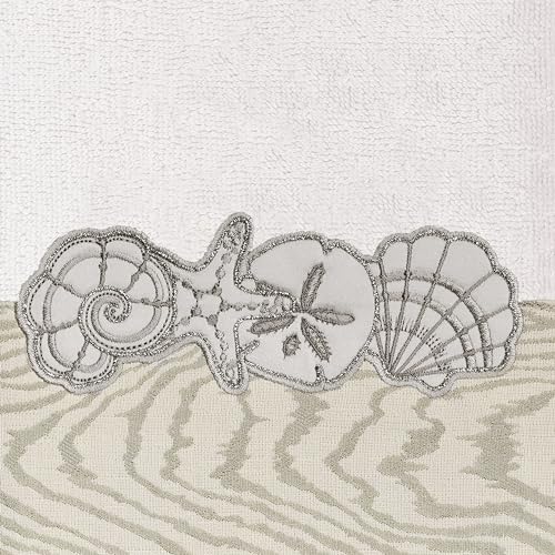 Seaside 4-Piece Luxury Towel Set, Sparkling Seashell Applique, Plush Turkish Cotton, Durable & Quick Dry, Nautical Bath Ensemble, 2 Bath 2 Hand Towels, Silver - color: Silver, size: 2 Pcs Bath 2 Pcs Hand Towel