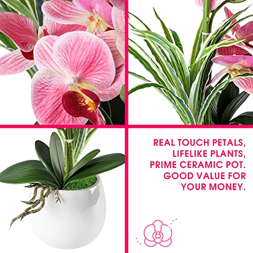 W&W Artificial Orchid Plants and Flowers with Vase, Fake Faux Orchid in Ceramic Pot,19”, Pink - color: Pink 01