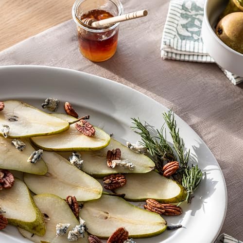 over&back Rim Stoneware Serving Platter - Elegant 1-Piece Oval Serving Platter to Complete Your Kitchen Set - 16" L x 10.8" W Semi-Matte White - color: White
