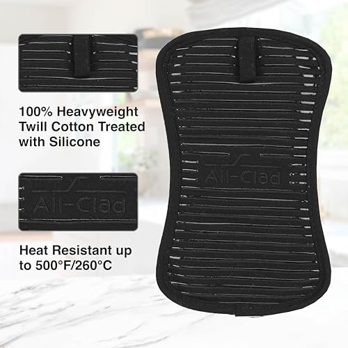 All-Clad Premium Pot Holder & Hot Pad: Heat Resistant to 500 Degrees - 100% Cotton, 10"x6.25" Hot Pad for Kitchen and Barbeque, (1-Pack), Black - color: Black, size: 1 Pack
