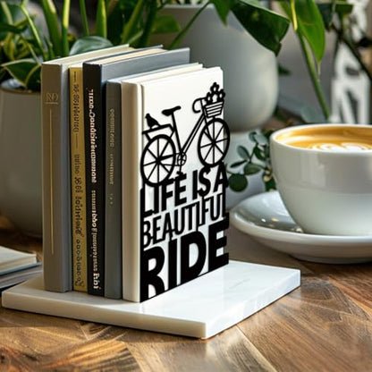 5.3"x4.3"x7.9" Metal Bookends, Heavy Duty Book Ends for Shelves | Bicycle Theme Cast Iron Book Supports, 1 Pair Decor Stoppers for Desk, Library, Office & Home Shelves - style: Bicycle