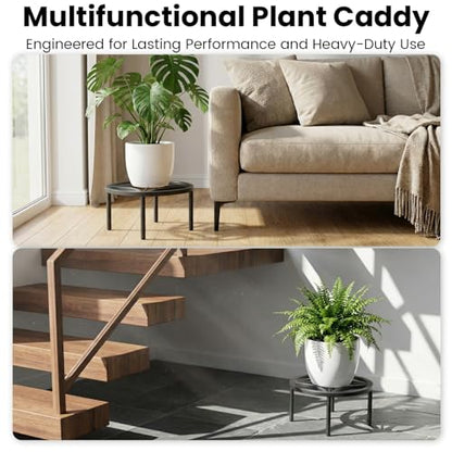 TOSKING 2-Pack Fully Assembled Heavy Duty Low Metal Plant Stand, Geometric Flower Pot Holder for Heavy Potted Plant, Rustproof Iron Plant Riser with Adjustable Feet, 200 LBS Capacity, No Installation Required,Indoor/Outdoor, Black (10.24"Dia x 5.3"H) - co