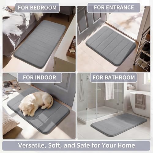 Flamingo P Non Slip Memory Foam Bath Mat Rug Fast Drying Soft Bathroom Shower Mats Rugs, 24x17 Inches, Grey - color: Grey Straight Line, size: 24" X 17"