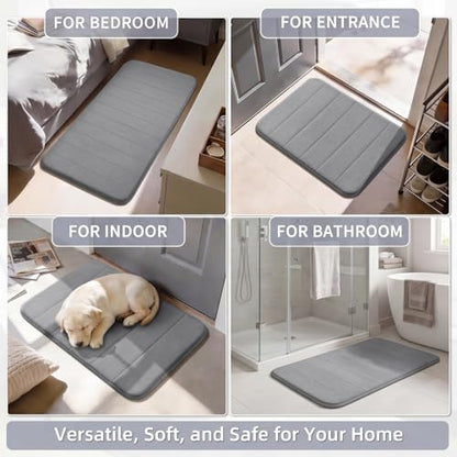 Flamingo P Non Slip Memory Foam Bath Mat Rug Fast Drying Soft Bathroom Shower Mats Rugs, 24x17 Inches, Grey - color: Grey Straight Line, size: 24" X 17"