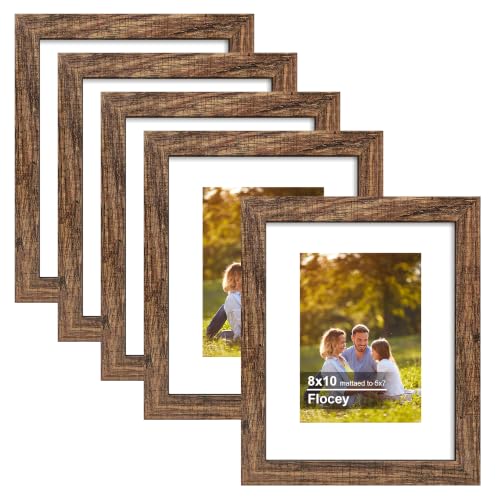 8x10 Picture Frame 5 Pack, Rustic Brown Photo Frame, Display Pictures 5x7 with Mat or 8x10 without Mat for Horizontal or Vertical Wall and Tabeltop Display - color: Rustic Brown, size: 8×10-5PACK