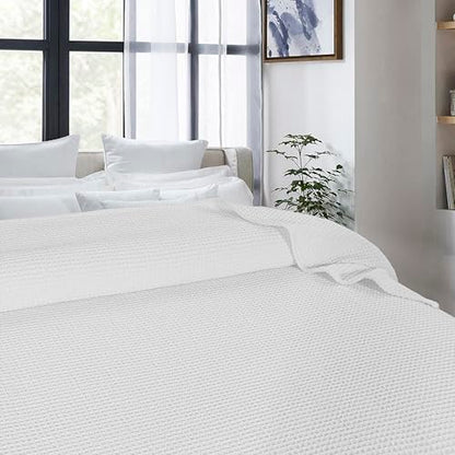 100% Cotton Waffle Weave Blanket, Twin Size 60 x 90 Inches, 300 GSM Lightweight Breathable Cooling Bed Blanket for Summer & All Season, Soft Woven Blanket, White - color: White, size: 60x90-Twin