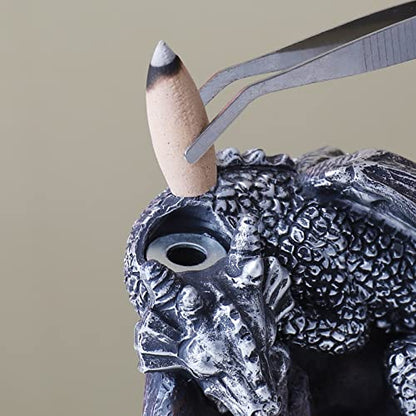 Dragon Backflow Incense Holder Waterfall Incense Burner, with 100 Backflow Incense Cones,1 Mat,1 Tweezers，Aromatherapy Ornamental for Home Office Yoga （Silver Dragon） - color: Silver
