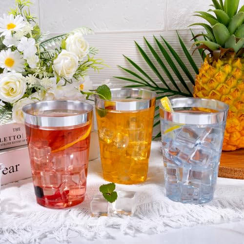I00000 200 Pack 12 oz Silver Plastic Cups, Premium Silver Disposable Cups | BPA-Free, Heavy Duty, Everyday Use, Bulk Catering, Wine Glasses, Cocktail Glasses, Silver Cups Perfect for Party & Wedding - color: 12-Silver-200