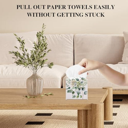 Leaves and Flowers Tissue Box Cover, Watercolor Green Tissue Holder - color: Leaves-1