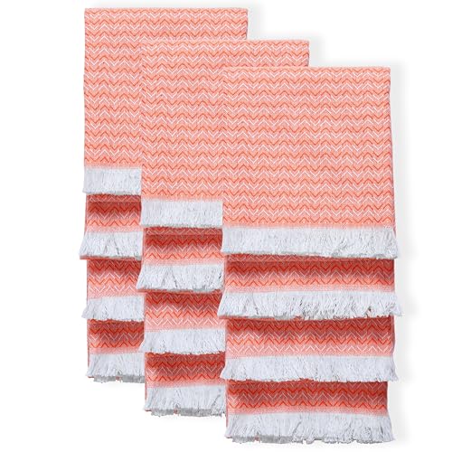 TWINY threads Set of 12 100% Cotton Kitchen Towels, 16"x26", Soft (Orange) | Chevron Weave Dish Cloths & Rags, Absorbent, Quick Drying, Washable, Reusable, Tea Towel for Baking, Cleaning & Drying Use - color: Chevron, Bright Orange, size: 26" x 16" (Set o
