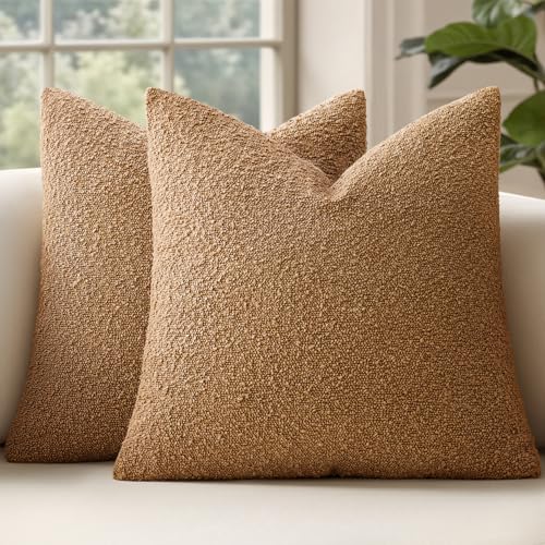 MIULEE 18x18 Decorative Lumbar Boucle Couch Pillow Covers Tobacco | Set of 2 Textured Neutral Fall Autumn Throw Pillow Covers, Accent Solid Pillowcases, Sofa Living Room Home Decor - color: Tobacco, size: 18" x 18" (Pack of 2)