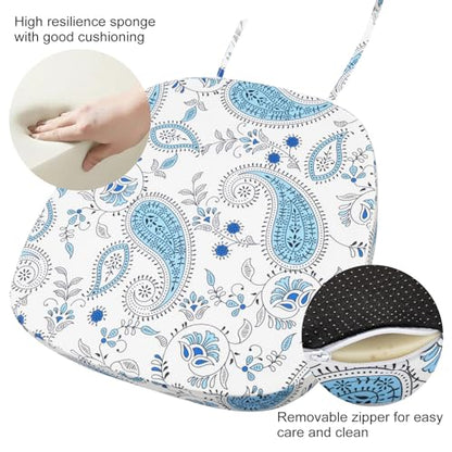 GUEGLSA Outdoor Waterproof Seat Cushions 14x14 inch, Non Slip Metal Chair Pad with Ties, U Shaped Metal Chair Cushion for Kitchen Dining Patio Chair, Set of 2, Blue Paisley - color: Blue Paisley