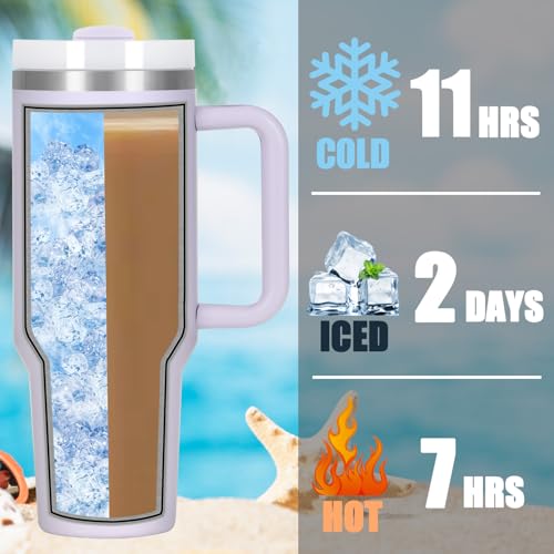 4 Pack 40 Oz Tumbler with Handle Bulk, Double Wall Vacuum Insulated Stainless Steel Tumbler with Lid and Straw, 40 oz cup with Silicone Spill Proof Stopper Set (Purple) - color: Purple