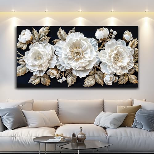 Lapremoly Large Wall Art for Living Room Floral Artwork for Walls White Flower Canvas Print Paintings Modern Abstract Wall Decor for Bedroom Picture for Kitchen Office Bathroom Home Decoration 30x60 - color: Pictures Of Flowers, size: 60"L x 30"W