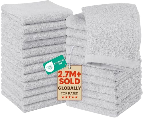 Utopia Towels 24 Pack Washcloths, 12x12 in, 100% Cotton, Silver | Premium 100% Ring Spun Cotton Face Cloths - Highly Absorbent, Fast Drying Soft Feel Fingertip Towels for Daily Use - color: Silver