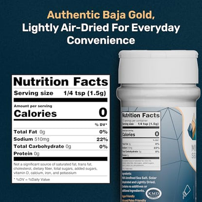 Baja Gold Mineral Sea Salt Shaker, Gary Brecka Choice, Countertop, 9 oz | Smooth-Flow Unrefined Sea Salt Shaker, Sea of Cortez, Additive-Free, No Caking, Everyday Countertop Salt, 9 oz