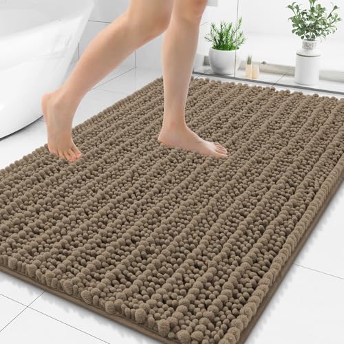 Smiry Bathroom Rugs 50X30, Extra Soft Rubber Backing Chenille Bath Mats | Camel Machine Washable Non Slip Quick Dry Bath Mats for Bathroom Floor, Tub, Shower, Home Decor Accessories - color: Camel, size: 50'' X 30''