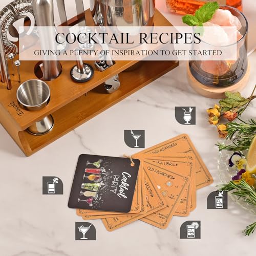 Bartender Kit Cocktail Shaker Set with Stand Bar Tool Bar Set for Drink Mixing Home Bartending Kit 17-Piece Bar Cart Accessories: Martini Shaker, Mixer Spoon, Jigger, Muddler, Strainer & Recipes Gifts - color: Silver Cobbler - 17pcs